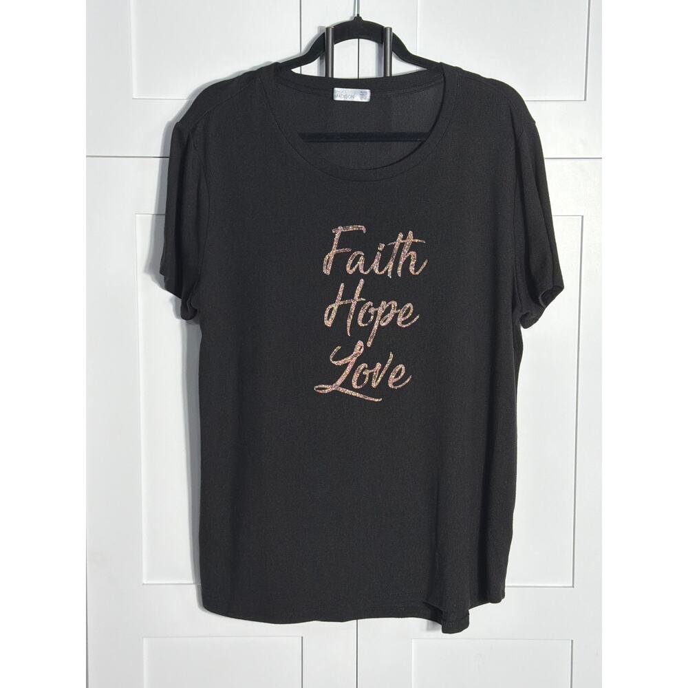 9th & Madison Black “Faith Hope Love” Graphic Tee Metallic Script Women’s XL